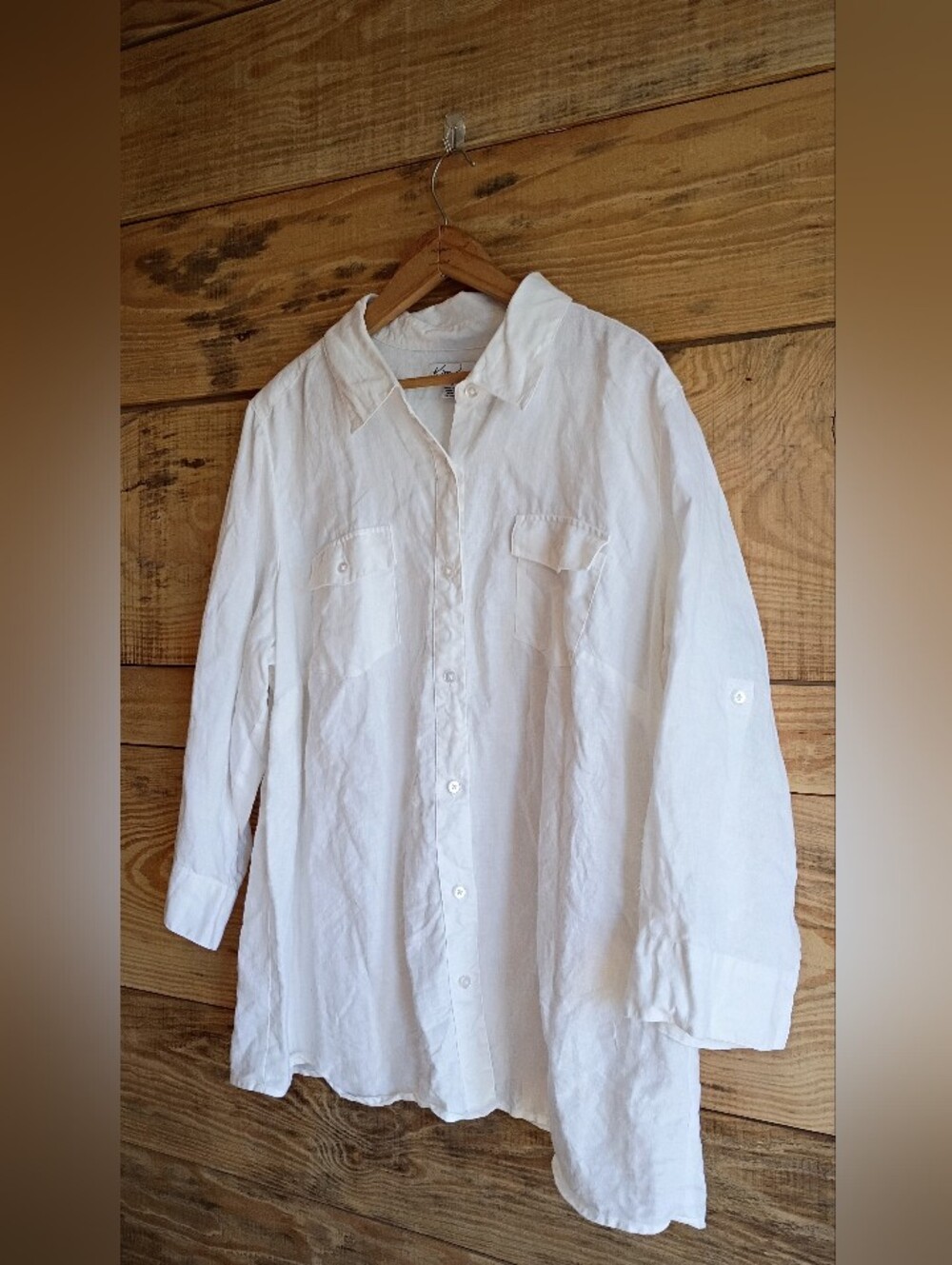 Kim Rogers White 100% Linen Collared Button Shirt Beach Coastal Vacation 1X